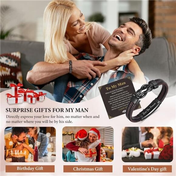 Mens Leather Bracelet Infinity Knot Engraved Love You Forever Adjustable Gift - Picture 2 of 7